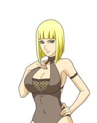 Rule 34 | 1girl, bare shoulders, bikini, blonde hair, blue eyes, breasts, cleavage, collarbone, hand on breast, hand on own hip, large breasts, looking at viewer, naruto (series), naruto shippuuden, official alternate costume, official art, samui (naruto), smile, swimsuit