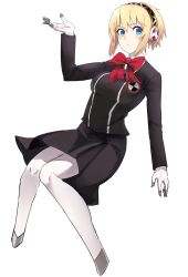 Rule 34 | 1girl, aegis (persona), android, blonde hair, blue eyes, blush, breasts, hairband, highres, joints, looking at viewer, persona, persona 3, rdc7229, robot joints, school uniform, short hair, simple background, skirt, solo, white background