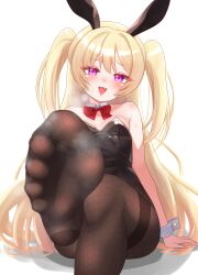 Rule 34 | 1girl, absurdres, azur lane, bache (azur lane), blonde hair, blush, feet, highres, igarashi gozo, leotard, long hair, looking at viewer, open mouth, pantyhose, pink eyes, playboy bunny, soles, steam, toes, twintails