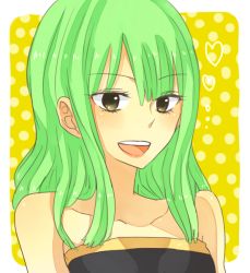 Rule 34 | 1girl, bisca mulan, brown eyes, fairy tail, green hair, long hair, looking at viewer, natsu (artist), open mouth, smile, solo, upper body