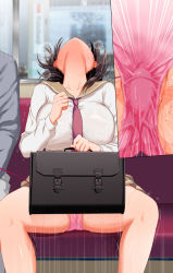 Rule 34 | 1boy, 1girl, aneshiko, bag, blush, breasts, breath, briefcase, brown hair, brown sailor collar, brown skirt, chikan, clenched hands, close-up, collarbone, egg vibrator, emphasis lines, female orgasm, full-face blush, hand up, head back, hetero, highres, holding, holding bag, indoors, large breasts, long sleeves, miniskirt, multiple views, necktie, orgasm, original, panties, pink panties, pleated skirt, pussy juice, red necktie, remote control vibrator, sailor collar, school bag, school briefcase, school uniform, seat, serafuku, sex toy, shiny clothes, shirt, short hair, sitting, skirt, solo focus, spread legs, straight-on, sweat, train interior, trembling, underwear, vibrator, vibrator cord, vibrator under clothes, wet, wet clothes, wet panties, white shirt, window
