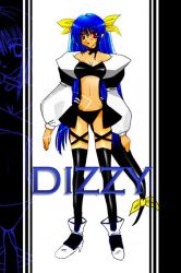 Rule 34 | 1girl, arc system works, blue hair, bow, breasts, dizzy (guilty gear), guilty gear, hair bow, large breasts, long hair, red eyes, ribbon, solo, tail, tail ornament, tail ribbon, thighhighs, very long hair