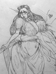 Rule 34 | 1boy, 1girl, absurdres, breast smother, breasts, cleavage, face to breasts, highres, huge breasts, large breasts, long hair, monochrome, nico robin, one piece, sanji (one piece), traditional media