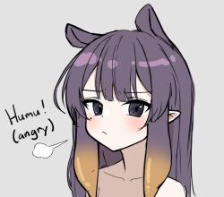 Rule 34 | 1girl, bakedmonogamy, collarbone, english text, gradient hair, grey background, grey eyes, hololive, hololive english, implied nudity, long hair, looking at viewer, mole, mole under eye, multicolored hair, ninomae ina&#039;nis, orange hair, pointy ears, pout, purple hair, sidelocks, solo, tentacle hair, upper body, virtual youtuber