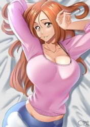 Rule 34 | 1girl, bleach, breasts, castell, cleavage, highres, inoue orihime, large breasts, long hair, mature female, solo
