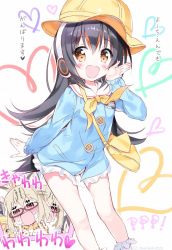 Rule 34 | 6+girls, animal ears, arm up, bag, black hair, blouse, blue shirt, blush, brown eyes, brown hair, cat ears, commentary request, elbow gloves, emperor penguin (kemono friends), closed eyes, ezo red fox (kemono friends), gentoo penguin (kemono friends), glasses, gloves, hand to own mouth, hands on own face, hat, headphones, highres, kaban (kemono friends), kemono friends, kindergarten uniform, leaning forward, leotard, leotard peek, leotard under clothes, long hair, margay (kemono friends), multiple girls, no pants, open mouth, penguin tail, serval (kemono friends), shirt, short hair, smile, socks, symbol-shaped pupils, tail, takahashi tetsuya, translation request, white leotard, yellow headwear