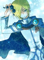 Rule 34 | 1boy, blonde hair, blue eyes, cape, earrings, flower, hair over one eye, open mouth, short hair, tales of (series), tales of legendia, walter delques