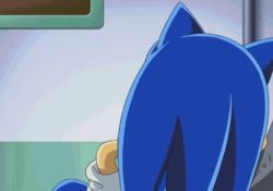 Rule 34 | 00s, 1boy, animated, animated gif, furry, furry male, gloves, green eyes, grin, hand on own hip, looking at viewer, looking back, lowres, no humans, sega, smile, sonic (series), sonic the hedgehog, sonic x, teeth