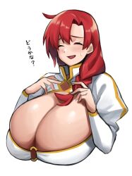 Rule 34 | 1girl, alternate breast size, blush, boudica (fate), breasts, cleavage, closed eyes, fate/grand order, fate (series), highres, huge breasts, imuzi, juliet sleeves, long hair, long sleeves, o-ring, o-ring top, open mouth, ponytail, puffy sleeves, red hair, short hair, short ponytail, shrug (clothing), smile, solo