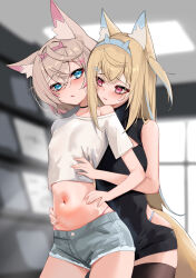 Rule 34 | 2girls, absurdres, animal ear fluff, animal ears, black choker, black sweater, black thighhighs, blue eyes, blue hair, blue panties, blue shorts, blush, breasts, choker, cleavage cutout, clothing cutout, cropped shirt, dog ears, dog girl, dog tail, fuwawa abyssgard, hair ornament, hairpin, hands on own hips, highleg, highleg panties, highres, hololive, hololive english, incest, large breasts, long hair, looking at another, medium hair, mococo abyssgard, multicolored hair, multiple girls, navel, panties, pink eyes, pink hair, pink panties, rifufu, shirt, short shorts, shorts, siblings, sidelocks, sisters, sleeveless, sleeveless sweater, small breasts, streaked hair, sweater, tail, thighhighs, turtleneck, turtleneck sweater, twins, two side up, underwear, virtual youtuber, white shirt, x hair ornament, yuri
