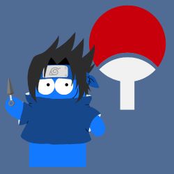 Rule 34 | 1boy, alternate costume, blooregard q kazoo, blouse, blue background, blue shirt, bottomless, foster&#039;s home for imaginary friends, full body, juka-satomi, lowres, male focus, naruto, naruto (series), shirt, simple background, solo, spiked hair, standing, toon (style), uchiha sasuke, voice actor connection
