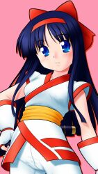 Rule 34 | 1girl, ainu clothes, blue eyes, blue hair, breasts, expressionless, hair ribbon, highres, legs, long hair, looking at viewer, medium breasts, nakoruru, pants, ribbon, samurai spirits, snk, solo, the king of fighters, thighs, weapon