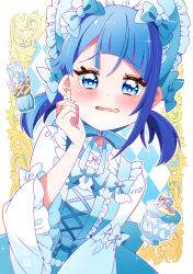 1girl blue_bow blue_bowtie blue_dress blue_eyes blue_hair blush bowtie dress headdress hirogaru_sky!_precure lolita_fashion low_twintails medium_hair open_mouth pixiv_username pota_(potacure1011) precure signature single_sidelock solo sora_harewataru twintails twitter_username