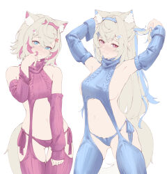 Rule 34 | 2girls, absurdres, animal ear fluff, animal ears, bandaid, bandaid hair ornament, blonde hair, blue eyes, blue hair, blue panties, blue sweater, blue thighhighs, blush, breasts, dog ears, dog girl, dog tail, fang, fuwawa abyssgard, hair ornament, hairpin, highres, hololive, hololive english, large breasts, long hair, medium hair, meme attire, mococo abyssgard, multicolored hair, multiple girls, panties, pink eyes, pink hair, pink panties, pink sweater, revil0l, siblings, side-tie panties, sisters, skin fang, small breasts, smile, solo, streaked hair, sweater, tail, thighhighs, twins, two side up, underwear, virgin destroyer sweater, virtual youtuber, x hair ornament
