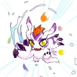 Rule 34 | claws, digimon, digimon (creature), fang, gomamon, looking at viewer, solo, tail, yellow eyes