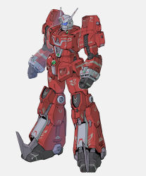 Rule 34 | absurdres, arms at sides, assault visor, clenched hands, commentary, densetsu kyojin ideon, full body, highres, ideon, mecha, mecha focus, niao san shi, no humans, redesign, robot, science fiction, simple background, solo, standing, super robot, white background