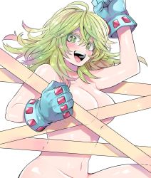 Rule 34 | + +, 1girl, :d, arm up, blue gloves, blush, boku no hero academia, breasts, clenched hands, colored eyelashes, commentary, floating hair, gloves, green hair, hagakure tooru, hair between eyes, hand up, happy, hatching (texture), highres, long hair, looking at viewer, medium breasts, messy hair, multicolored hair, naked ribbon, navel, nude, open mouth, ribbon, sato unta, shadow, shiny skin, sidelocks, simple background, smile, solo, symbol-only commentary, tape, teeth, thick eyelashes, transparent, unusually visible, upper body, upper teeth only, white background, x-ray