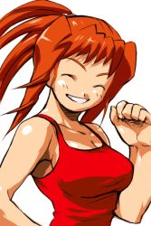 Rule 34 | 00s, aoba, aoba (smartbeat), armpits, closed eyes, my-hime, my-otome, orange hair, red hair, simple background, smile, solo, sugiura midori, tank top, white background