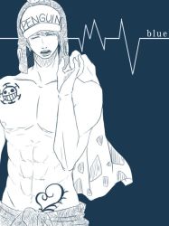 Rule 34 | 1boy, artist request, earflap hat, closed eyes, hat, hat pompom, heart pirates, jolly roger, male focus, monochrome, one piece, penguin (one piece), pom pom (clothes), topless male, solo, source request, tattoo