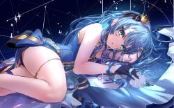 Rule 34 | 1girl, adapted costume, blue eyes, blue hair, commentary request, crown, gloves, hai 0013, hair ornament, hair ribbon, highres, hololive, hoshimachi suisei, hoshimachi suisei (stellar into the galaxy), idol clothes, jewelry, long hair, looking at viewer, mini crown, o-ring, o-ring thigh strap, official alternate costume, official alternate hair length, official alternate hairstyle, ribbon, single glove, solo, star (symbol), star hair ornament, star in eye, symbol in eye, thigh strap, virtual youtuber