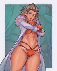 Rule 34 | 1girl, breasts, cameltoe, covered erect nipples, creatures (company), earrings, game freak, highres, jewelry, large breasts, long coat, long hair, looking at viewer, navel, nintendo, no bra, panties, pokemon, pokemon sv, sada (pokemon), solo, stomach, thighs, underwear, yoyoleif