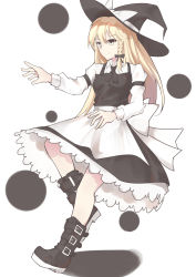 Rule 34 | 1girl, apron, belt boots, boots, braid, collared shirt, hat, highres, juliet sleeves, kirisame marisa, long bao, long hair, long sleeves, puffy sleeves, sash, shirt, single braid, skirt, smile, solo, straight hair, touhou, very long hair, vest, waist apron, witch hat
