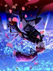 Rule 34 | 1girl, absurdres, black jacket, black leotard, bow, breasts, building, city, cityscape, gloves, hair ribbon, highres, jacket, leotard, long hair, long sleeves, looking at viewer, medium breasts, persona, persona 5, persona 5 the royal, ponytail, red eyes, red gloves, red hair, reonzeee0120, ribbon, smile, solo, thighhighs, upside-down, yoshizawa kasumi