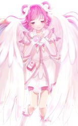 Rule 34 | 1girl, absurdres, ap (pixiv74197750), bike shorts, boots, closed mouth, cure dream, detached sleeves, dress, earrings, feathered wings, floating hair, half-closed eyes, highres, jewelry, knee boots, long hair, long sleeves, looking down, pink eyes, pink hair, pink shorts, precure, shining dream, short dress, short shorts, shorts, shorts under dress, simple background, sleeveless, sleeveless dress, sleeves past wrists, smile, solo, white background, white dress, white footwear, white sleeves, white wings, wings, yes! precure 5