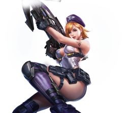 Rule 34 | 1girl, alice (contra), breasts, contra, contra: rebirth, gun, large breasts, official art, smile, weapon