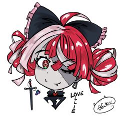 Rule 34 | 1girl, bow, chibi, earrings, fang, fangs, highres, hololive, hololive indonesia, jewelry, charm (object), kureiji ollie, multicolored eyes, multicolored hair, one eye closed, smile, stefiemisc, sword, tagme, virtual youtuber, weapon, wink, zombie