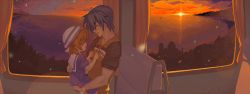 Rule 34 | 00s, age difference, bad id, bad pixiv id, carrying, child carry, clannad, father and daughter, highres, itsukia, long image, okazaki tomoya, okazaki ushio, smile, sunset, wide image