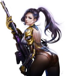 Rule 34 | 1girl, ass, contra, contra: return, gun, lucia zero, official art, ponytail, sol, weapon