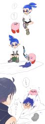 Rule 34 | 1other, 2boys, absurdres, ahoge, armor, bad id, bad twitter id, blue eyes, blue hair, blush, borderless panels, bucket, cape, chrom (fire emblem), comic, drawing, fire emblem, fire emblem awakening, highres, inkbrush (splatoon), inkling, inkling boy, inkling player character, invisible chair, kirby, kirby (series), looking at another, mask, matumuraaaa, multiple boys, nintendo, open mouth, paintbrush, pointy ears, red footwear, shirt, shoes, short hair, shorts, shoulder armor, simple background, sitting, sneakers, sparkle, speech bubble, super smash bros., t-shirt, translated, white background