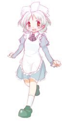 Rule 34 | 1girl, aoki ume (style), apron, bleeugee, blue hair, bow, bowtie, brown eyes, maid, maid apron, maid headdress, open mouth, original, short hair, simple background, socks, solo, waist apron, white background