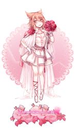 Rule 34 | 1girl, alternate costume, blonde hair, blush, bouquet, breasts, capelet, character name, choker, cleavage, collarbone, dress, earmuffs, fang, flower, full body, gloves, hair between eyes, hand on own hip, holding, holding bouquet, open mouth, pink flower, pink rose, pointy hair, rose, see-through, shan, shoes, short dress, simple background, small breasts, smile, solo, strapless, strapless dress, tassel, thighs, touhou, toyosatomimi no miko, wedding dress, white background, white capelet, white choker, white dress, white footwear, white gloves, yellow eyes