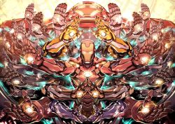 Rule 34 | 1boy, armor, avengers: endgame, avengers: infinity war, avengers (series), backlighting, extra arms, glowing, glowing eyes, glowing hand, helmet, highres, hulkbuster, iron man, iron man (series), kuji-in, looking at viewer, male focus, marvel, marvel cinematic universe, meditation, miwa shirow, outstretched arms, own hands together, power armor, standing