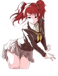 Rule 34 | 1girl, atlus, bad id, bad pixiv id, brown eyes, chanchan, highres, kujikawa rise, persona, persona 4, red hair, school uniform, serafuku, simple background, skirt, solo, twintails, white background
