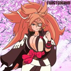Rule 34 | 1girl, 20s, amputee, animated, animated gif, arc system works, artist name, baiken, belt, big hair, black kimono, bouncing, bouncing breasts, breasts, cape, cherry blossoms, cleavage, eyepatch, facial mark, facial tattoo, female focus, forehead mark, guilty gear, guilty gear xrd, japanese clothes, kimono, large breasts, leaf, long hair, looping animation, matching hair/eyes, multicolored clothes, one arm, outdoors, pink eyes, pink hair, pink leaf, ponytail, sarashi, skull, smoking pipe, solo, staring, sunlight, tattoo, torn clothes, tree, twistedgrim, upper body, walking, white kimono, white skull