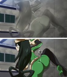 Rule 34 | ass, asui tsuyu, before and after, boku no hero academia, camoflauge, highres, linkartoon, official art, redrawn, side-by-side