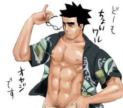 Rule 34 | 1boy, abs, glasses, jumbo, male focus, manly, muscular, open clothes, open shirt, shirt, solo, yotsubato!