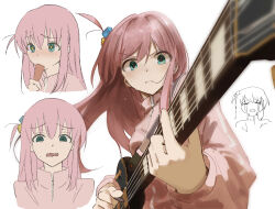Rule 34 | + +, 1girl, 7ife, @ @, aqua eyes, bad id, bad pixiv id, blush, bocchi the rock!, commentary, electric guitar, english commentary, foreshortening, gotoh hitori, guitar, highres, instrument, long hair, long sleeves, multiple views, music, open mouth, pink hair, pink track suit, playing instrument, simple background, solo, sweat, wavy mouth, white background