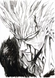 Rule 34 | 1boy, absurdres, blood, closed mouth, garou (one-punch man), greyscale, highres, male focus, monochrome, murata yuusuke, official art, one-punch man, page number, scar, serious, solo, veins