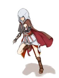 Rule 34 | 1girl, assassin&#039;s creed (series), assassin&#039;s creed ii, bad id, bad pixiv id, blade, blue eyes, blue hair, cape, concealed weapon, dabozero, ezio auditore da firenze, gender request, genderswap, gloves, knife, matching hair/eyes, skirt, solo, vambraces, weapon