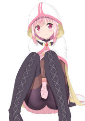 Rule 34 | 1girl, absurdres, arms at sides, cloak, highres, hood, hooded cloak, magia record: mahou shoujo madoka magica gaiden, magical girl, mahou shoujo madoka magica, pink eyes, pink hair, simple background, smile, split mouth, tamaki iroha, white background, yuu (yu1104o)