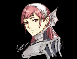 Rule 34 | 1girl, armor, artist name, cherche (fire emblem), cm lynarc, fire emblem, fire emblem awakening, headdress, long hair, looking at viewer, nintendo, pink hair, red eyes, smile, solo, upper body