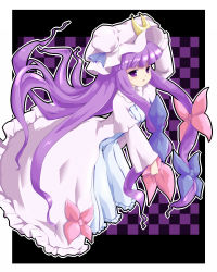 Rule 34 | 1girl, bow, capelet, coo (coonekocoo), crescent, female focus, hair bow, hat, highres, long hair, long sleeves, patchouli knowledge, purple eyes, purple hair, solo, touhou, very long hair, wide sleeves