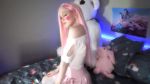 Rule 34 | animated, ass, bulge, collar, cosplay, costume, d.va (overwatch), d.va (overwatch) (cosplay), long hair, looking at viewer, overwatch, overwatch 1, panties, photo (medium), pink hair, skirt, sound, tagme, thighhighs, thighs, trap, uncensored, underwear, upskirt, video, white panties
