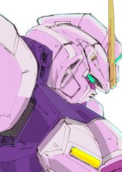 Rule 34 | green eyes, gundam, highres, kuroiwa cookie, looking down, mecha, mobile suit, no humans, robot, science fiction, simple background, solo, upper body, v-fin, v gundam, victory gundam, white background