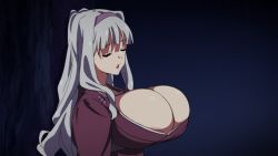 Rule 34 | 1girl, :o, anime screenshot, breasts, chetrippo, closed eyes, clothes, female focus, grey hair, huge breasts, idolmaster, idolmaster (classic), japanese clothes, kimono, long hair, looking at viewer, open mouth, shijou takane, solo, third-party edit