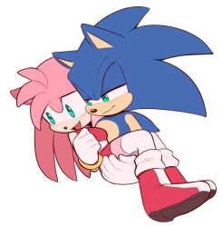 Rule 34 | 1boy, 1girl, amy rose, animal nose, blue fur, blush, boots, carrying, couple, crop top, dress, furry, furry female, furry male, gloves, gold bracelet, green eyes, hedgehog, hedgehog boy, hedgehog ears, hedgehog girl, highres, long hair, looking down, open mouth, pink fur, princess carry, red dress, red footwear, simple background, smile, sonic (series), sonic the hedgehog, toonsite, white gloves